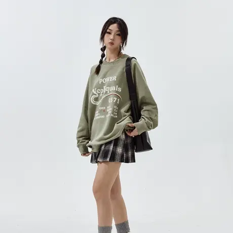 YEP潮牌复古oversize卫衣女春秋2024年新款美式宽松无帽上衣宽松商品大图