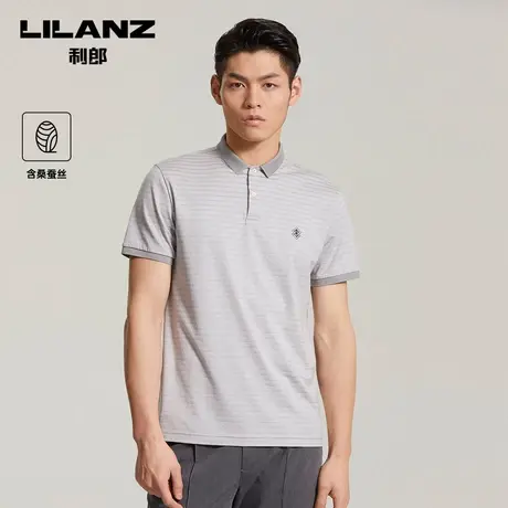 【桑蚕丝】利郎短袖polo衫男士商务条纹夏中年男装T恤图片