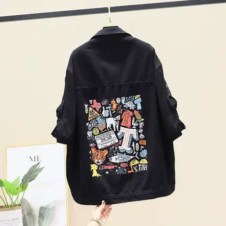 大版宽松印花牛仔马甲BF风潮牌无袖牛仔外套春夏百搭款牛仔褂上衣图片