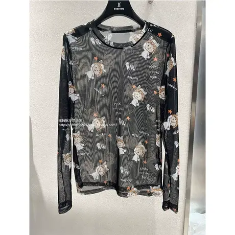 欧货2023夏季新款辣妹性感上衣透气防晒网纱长袖T恤女显瘦洋气潮图片