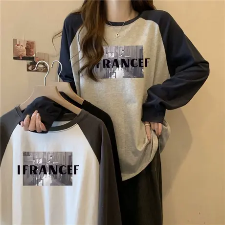 ins超火加绒加厚长袖T恤女秋冬德绒保暖插肩袖上衣内搭宽松打底衫商品大图