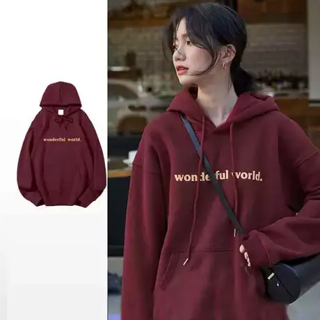 大码oversize美式复古连帽卫衣女秋冬chic港风宽松bf慵懒风外套潮商品大图