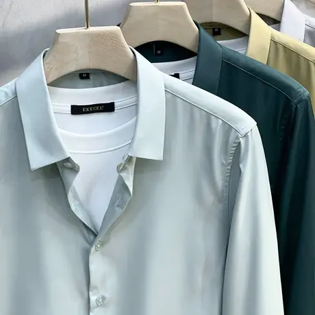 白衬衫男长袖商务职业正装修身抗皱高端男士免烫衬衣夏季薄款冰丝商品大图