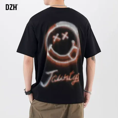 男士黑色印花t恤男纯棉宽松ins潮流百搭刺绣短袖潮牌半袖衣服体恤商品大图