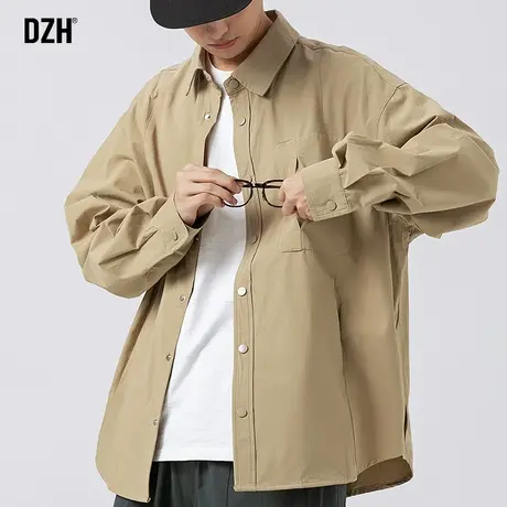 男士卡其色工装衬衫男长袖高级感2024年新款宽松衬衣外套百搭上衣商品大图