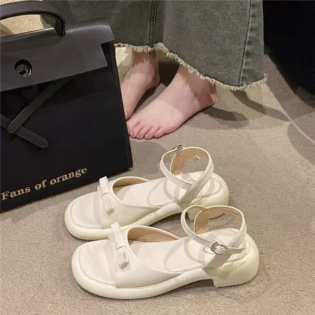 法式蝴蝶结凉鞋女2024年新款夏季粗跟时尚鱼嘴高跟鞋配裙子罗马鞋商品大图