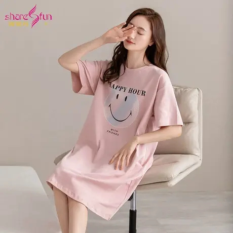 sharefun/霞黛芳【纯棉春夏新款】简约印花套头睡裙女士家居服商品大图