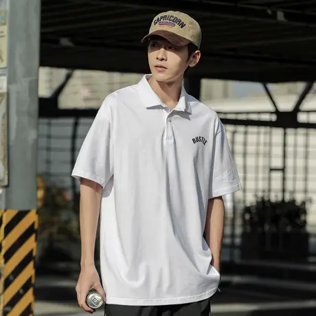 唐狮夏季polo衫男士短袖白色宽松港风衣服青少年翻领t恤纯棉潮牌图片