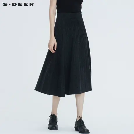 sdeer圣迪奥女装2021新款优雅通勤松紧针织羊毛高腰长裙S20461114图片
