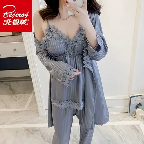 冰丝性感睡衣女夏薄款四件套吊带睡裙带胸垫火辣私房诱惑春秋睡袍图片
