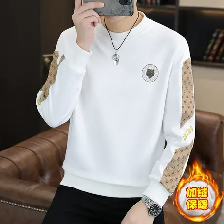 秋冬季男士长袖t恤加绒加厚圆领内搭打底体恤衫潮流卫衣保暖上衣图片