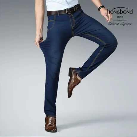 红邦创衣 2023秋季薄款蓝色休闲直筒微弹牛仔裤男装裤中青年长裤图片