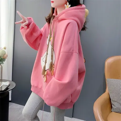 设计感卡通加绒加厚连帽卫衣女秋冬2023新款宽松洋气减龄外套上衣商品大图