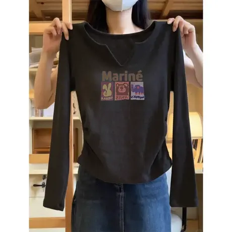 设计感正肩v领长袖打底衫女春秋冬内搭短款上衣保暖修身显瘦T恤商品大图