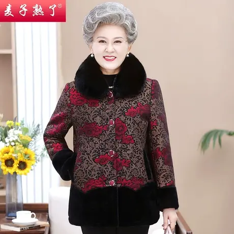奶奶冬装加绒加厚保暖花棉袄2023新款气质中老年装仿水貂绒外套商品大图