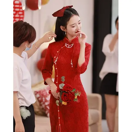 订婚旗袍敬酒服新娘改良年轻款中式高级感小个子女夏季秋季回门服商品大图