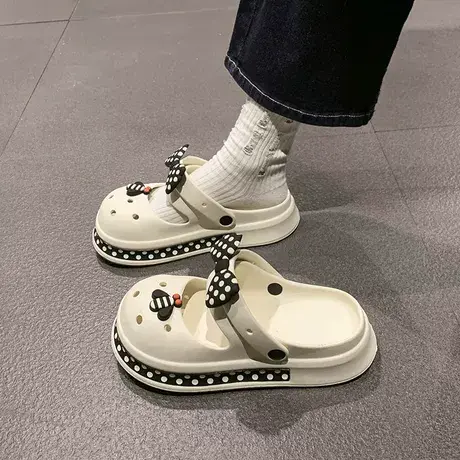 洞洞鞋女夏季外穿可爱蝴蝶结蜜蜂两穿凉鞋厚底防滑沙滩包头凉拖鞋商品大图