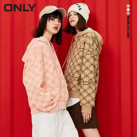 ONLY奥莱夏季复古潮流满印oversize落肩连帽卫衣女商品大图