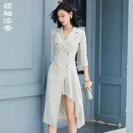 颈袖添香2024春装新款女士时尚修身韩版外套双排扣风衣女中长款图片