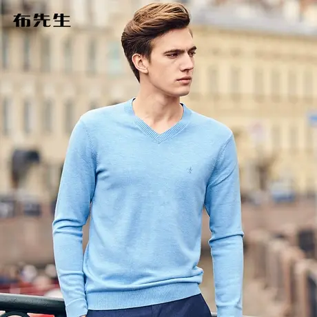 MrBu布先生长袖T恤羊毛衫男士长袖时尚V领纯羊毛男毛衣BT3727断码商品大图