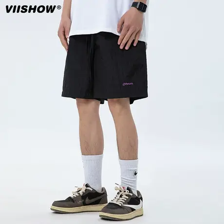 VIISHOW针织抽绳短裤男国潮牌夏季宽松弹力美式街头休闲五分裤男图片