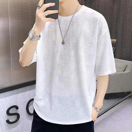 短袖t恤男士2023新款打底衫韩版宽松圆领体恤衫冰丝薄款潮牌个性商品大图