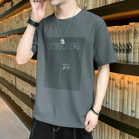 冰感短袖t恤男士夏季五分半袖男潮牌字母印花青少年帅气百搭体恤T商品大图