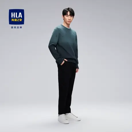 HLA/海澜之家2023内里绒感长袖针织衫冬时尚渐变提花圆领毛衣男图片