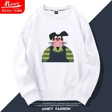 美式街头复古条纹狗秋季白色薄款长袖青少年oversize简约百搭上衣商品大图