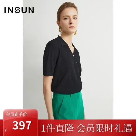 恩裳夏四面弹应季潮流POLO领个性斜门襟针织衫女图片