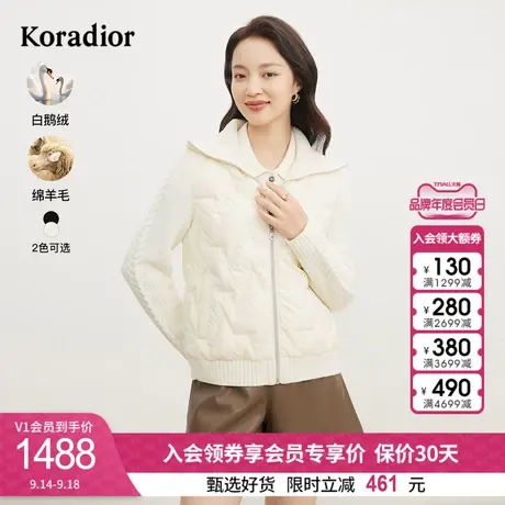 珂莱蒂尔女装2023冬装新款针织拼接白鹅绒轻薄羽绒服淑女风图片