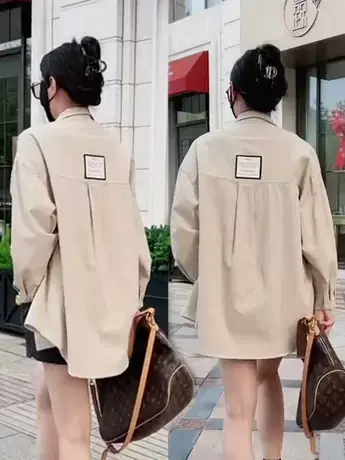 背后小标衬衣外套工装风宽松简约衬衫2023新款长袖慵懒外搭上衣女商品大图