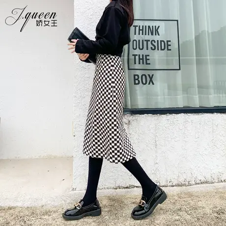 格子半身裙女高腰2023秋季新款复古气质修身显瘦a字中长包臀裙子图片