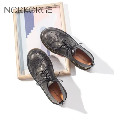 2023新款春英伦复古黑金色小皮鞋女真皮防滑配裙子厚底单鞋奶奶鞋图片