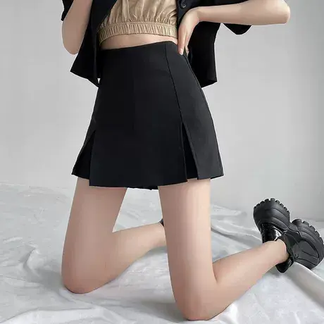 黑色开叉半身裙子2023年夏季新款女高腰显瘦包臀短裙辣妹a字裙裤商品大图