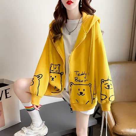 卫衣女秋冬季韩版宽松bf慵懒风设计感小众小个子加绒加厚开衫外套图片