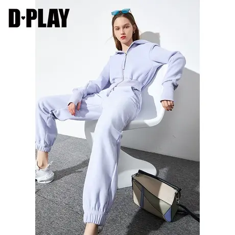 DPLAY德帕拉香芋紫高腰螺纹连帽洋气短款卫衣小个子休闲女装图片