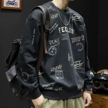 秋季重磅高端卫衣男秋冬潮ins印花宽松大码2022新款圆领上衣长袖商品大图