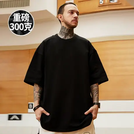 300克重磅宽松T恤简约短袖加肥加大码五分袖纯棉肥佬男装夏季体恤商品大图