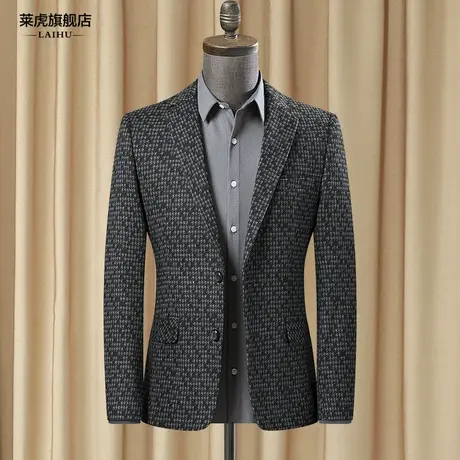 秋季新款男士小西装外套修身韩版帅气千鸟格休闲小西服男装单上衣商品大图