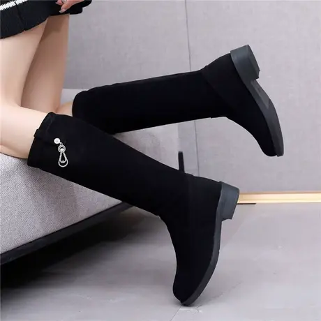 长筒靴女高筒靴2023新款秋冬平底显瘦中筒加绒水钻长靴不过膝女靴图片