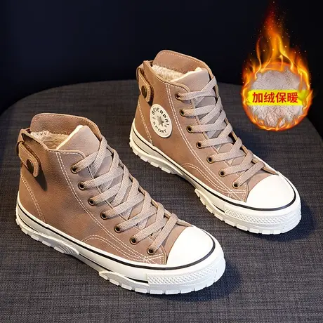 高帮鞋女2023冬季新款韩版学生板鞋加绒二棉鞋保暖猪八革休闲潮鞋商品大图