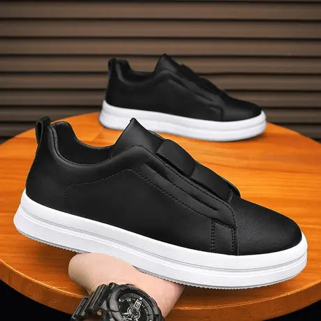 秋季男鞋新款百搭运动休闲防水防滑一脚蹬皮鞋工作劳保平板鞋潮鞋商品大图