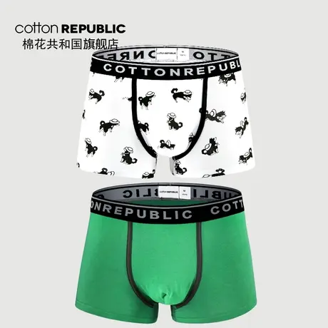 Cotton Republic/棉花共和国莫代尔小狗印花男士中腰平角内裤套装商品大图