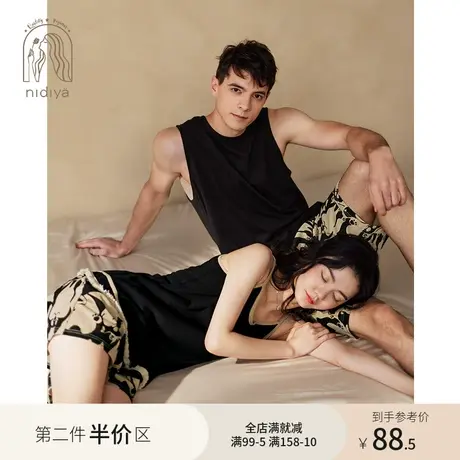 妮狄娅2023情侣睡衣女夏季吊带男简约时尚背心短裤休闲家居服套装商品大图
