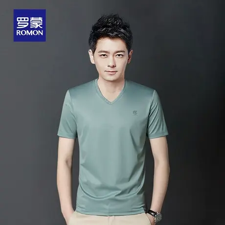 罗蒙男士冰丝短袖T恤夏季薄款中年爸爸装鸡心V领打底衫速干衣体t图片