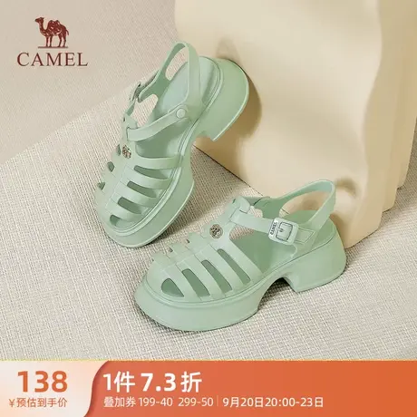 骆驼女鞋2023夏季新款猪笼鞋经典厚底镂空透气包头凉鞋女罗马凉鞋图片