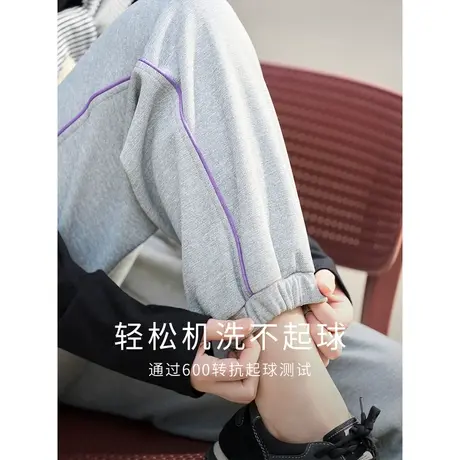 茵曼灰色运动裤女束脚卫裤秋装新款宽松显瘦百搭休闲长裤子图片