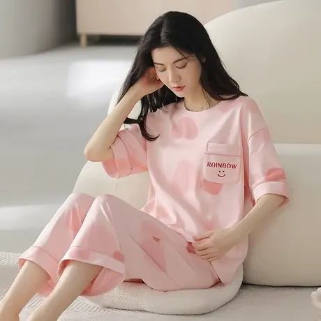 纯棉睡衣女士夏季短袖七分裤薄款家居服套装夏天2023年新款网红风图片