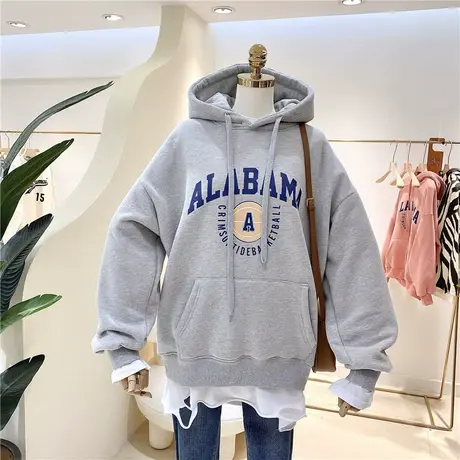 卫衣女加绒加厚2020秋冬新款韩版ins潮慵懒风bf宽松百搭连帽外套商品大图